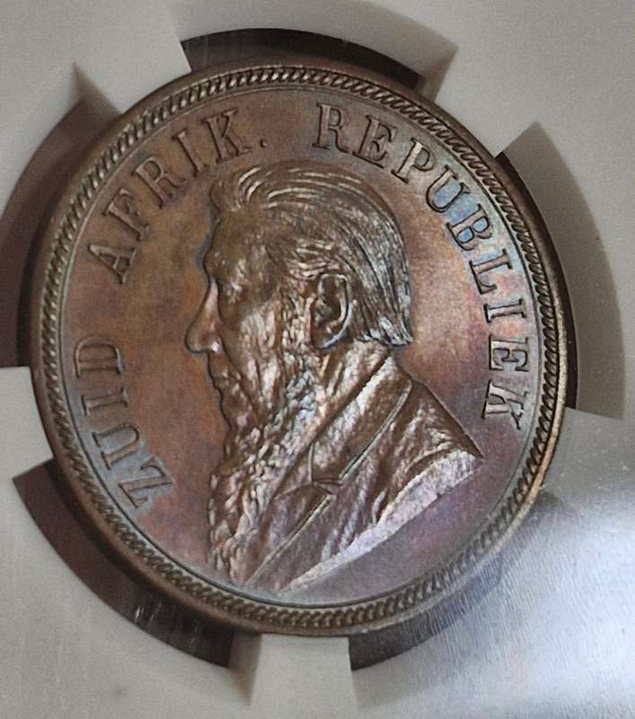 1892 ZAR Kruger Silver Proof Penny - Graded PF64