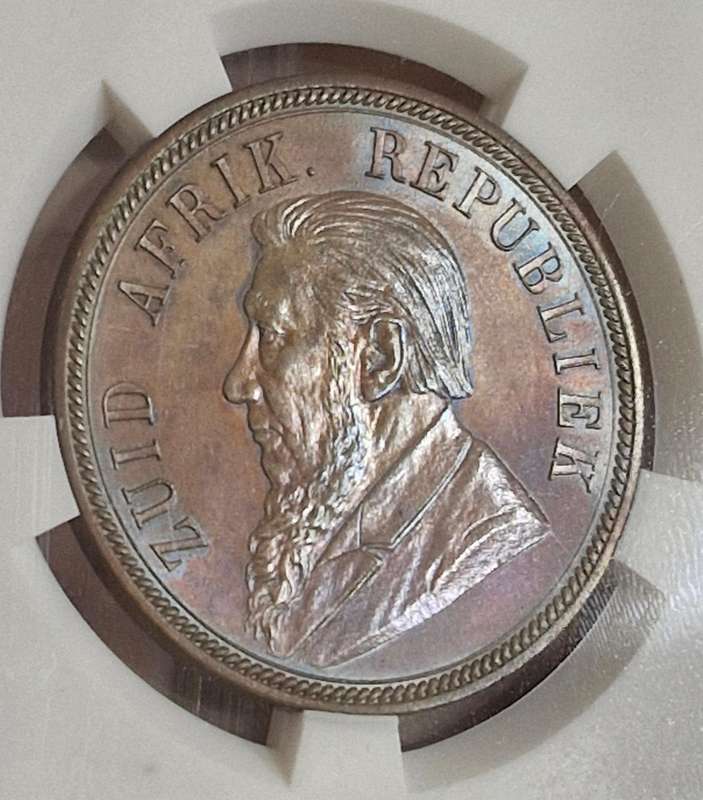 1892 ZAR Kruger Silver Proof Penny - Graded PF64