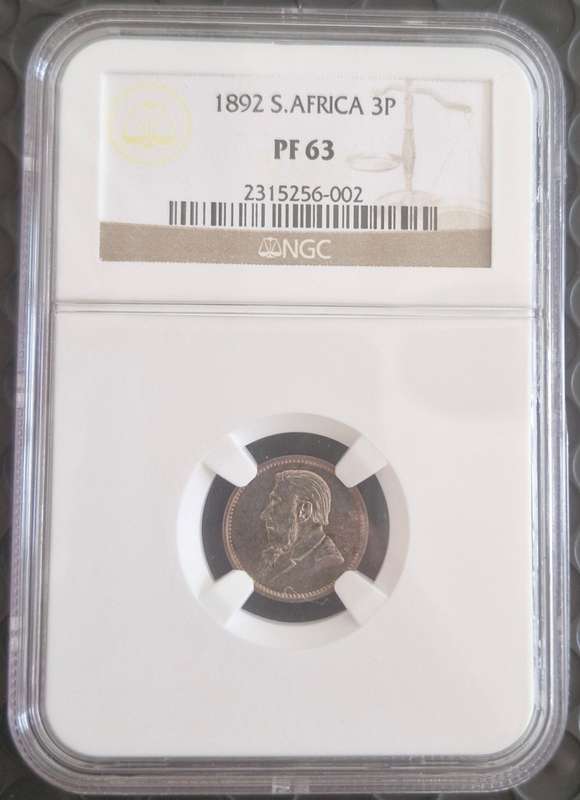 1892 ZAR Kruger Silver Proof 3 Pence NGC - NGC Graded PF63