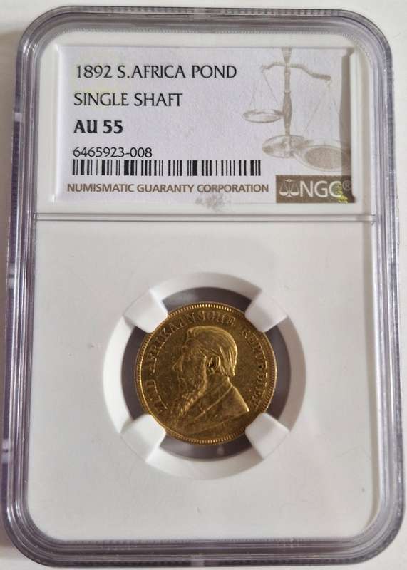1892 ZAR Kruger Single Shaft Pond Graded AU55