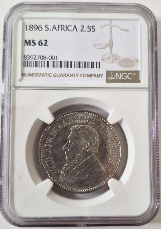 *1896 ZAR Kruger Halfcrown 2/6 NGC Graded MS62