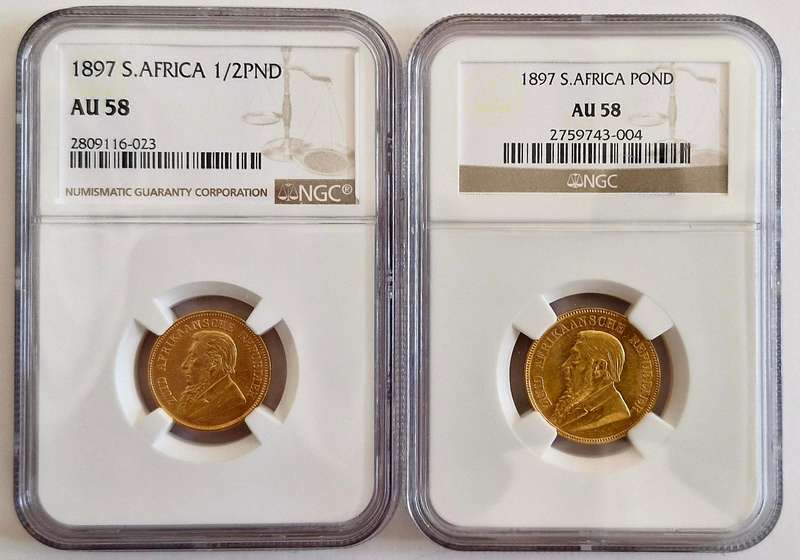 1897 ZAR Kruger Pond + Halfpond Combo NGC Graded AU58