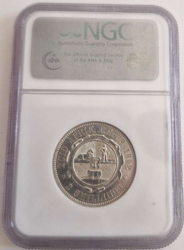 *1892 ZAR Kruger 2 Shillings NGC Graded AU58