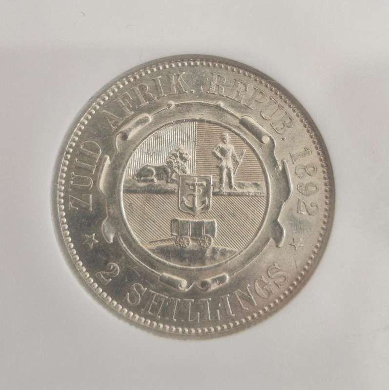 *1892 ZAR Kruger 2 Shillings NGC Graded AU58