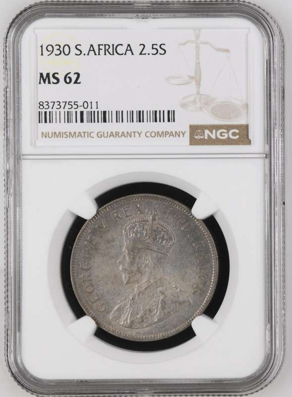 1930 Union of South Africa Silver Halfcrown NGC Graded MS62