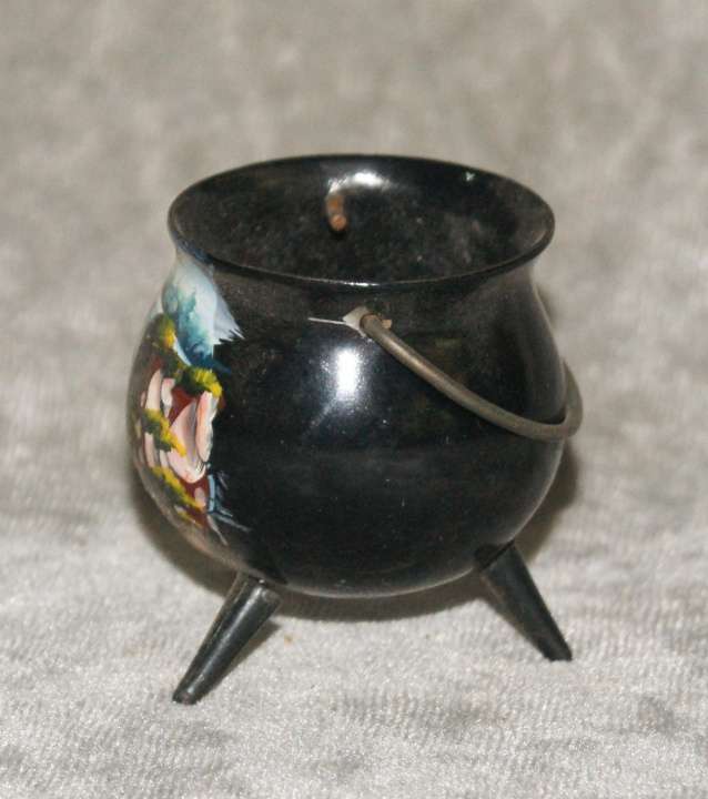 Vintage hand painted miniature "Oribi Gorge" enamel potjie pot