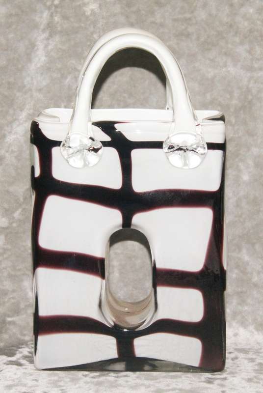 Czechoslovakian art glass handbag shaped vase