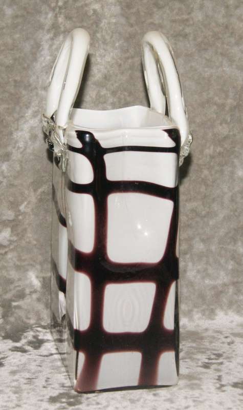 Czechoslovakian art glass handbag shaped vase