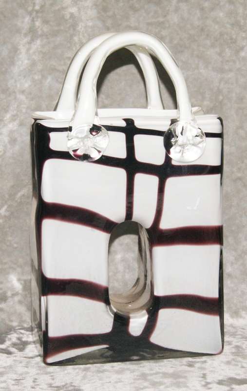 Czechoslovakian art glass handbag shaped vase