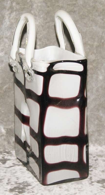 Czechoslovakian art glass handbag shaped vase