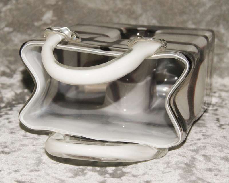 Czechoslovakian art glass handbag shaped vase