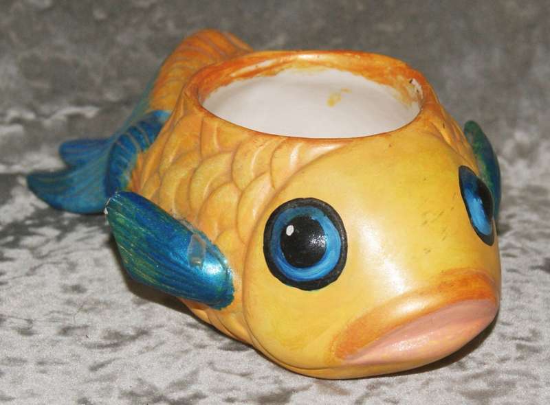 Hand painted ceramic fish planter