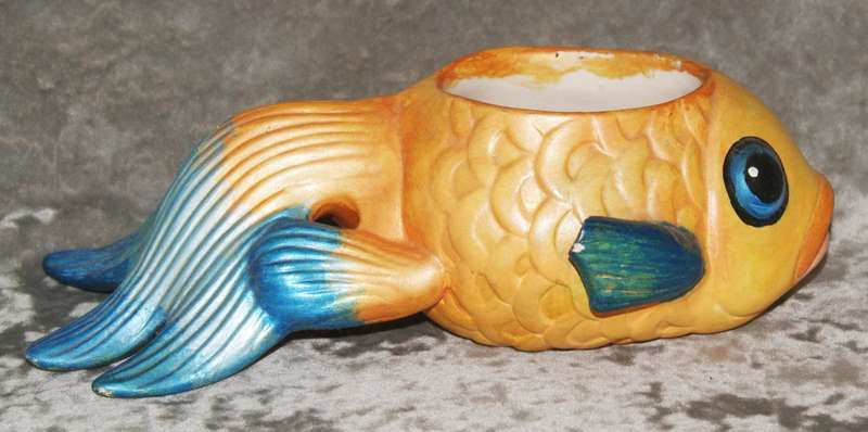 Hand painted ceramic fish planter