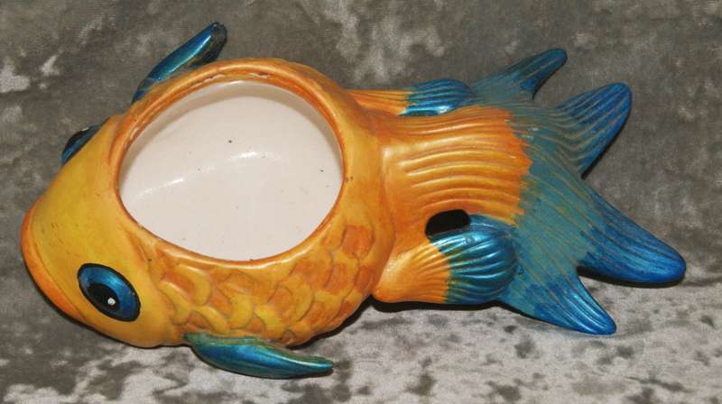Hand painted ceramic fish planter