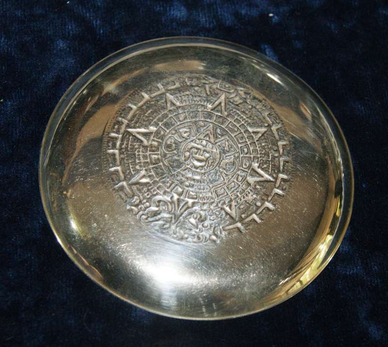 Vintage Mexican silver Aztec Calendar pin dish