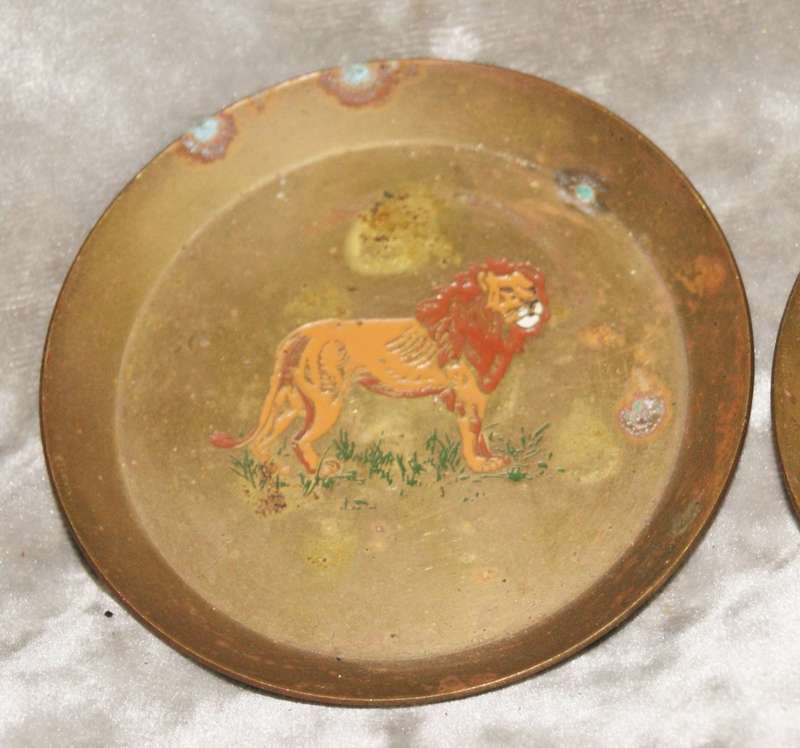 Set of 4 enameled brass coasters featuring African animals