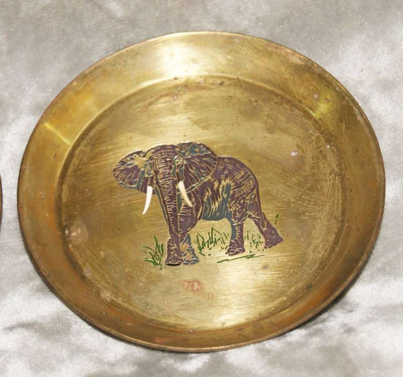 Set of 4 enameled brass coasters featuring African animals