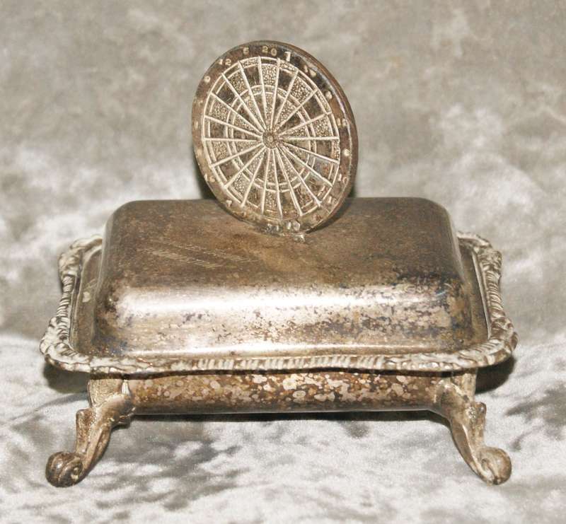 Silver plated footed darts trophy trinket box
