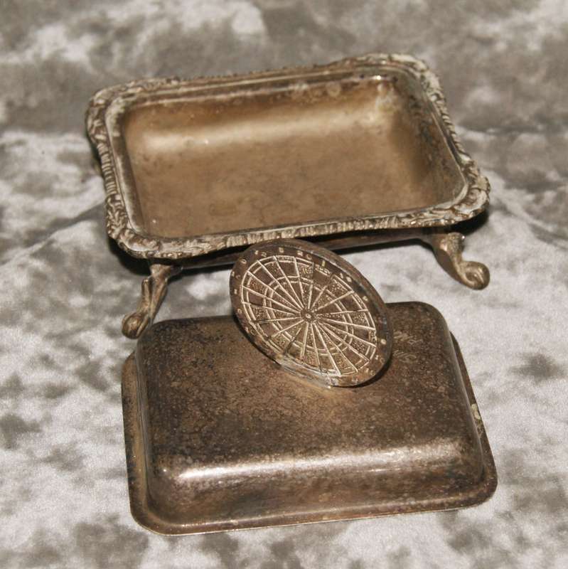Silver plated footed darts trophy trinket box