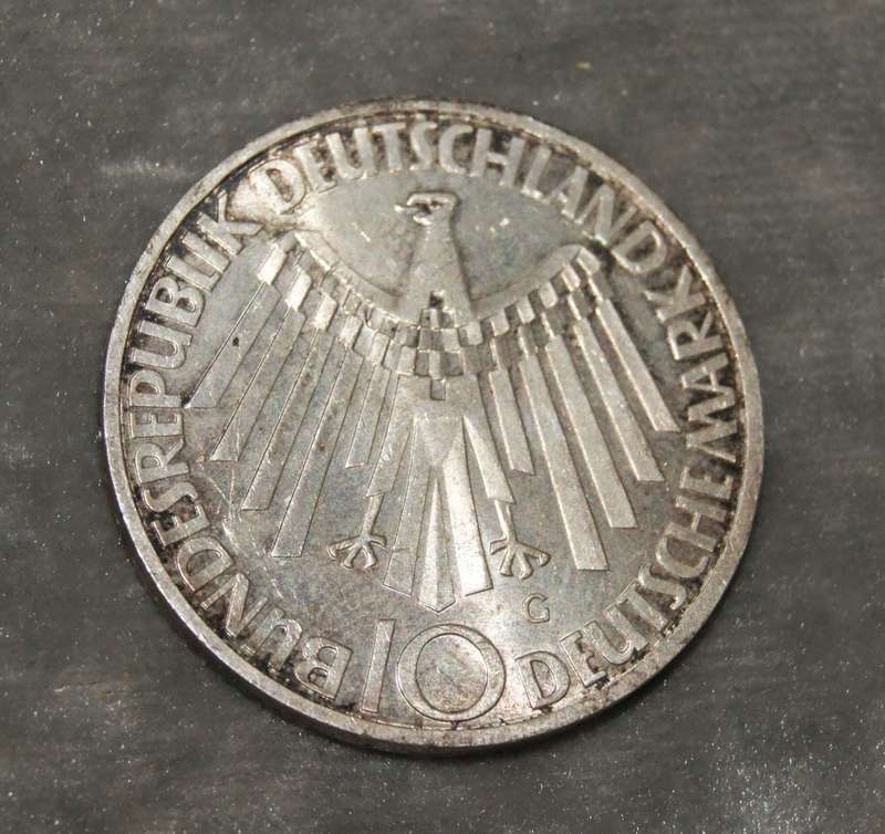1972 10 Deutsche Mark (G mint mark) 62.5% silver Munich Olympic Games
