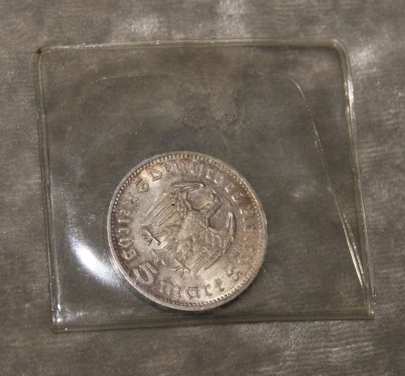 1935 Paul von Hindenburg 5 Mark (90% silver) F mint mark