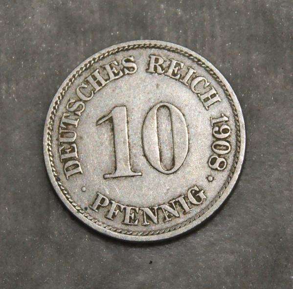1908 10 Pfennigs A mint mark UNC