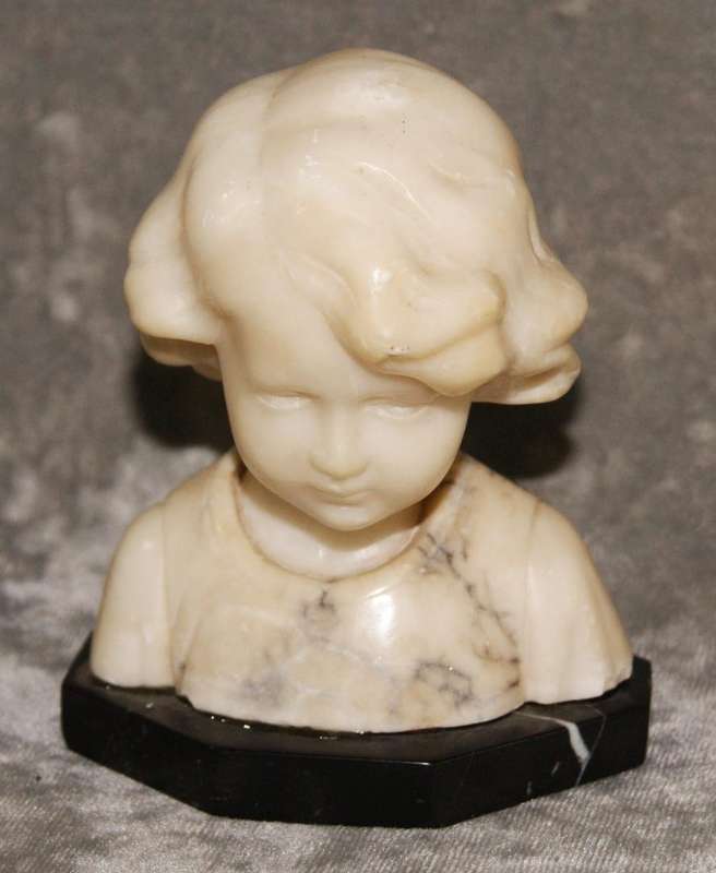 Antique hand carved alabaster bust on black marble plinth signed Prof Philo B