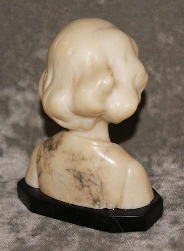 Antique hand carved alabaster bust on black marble plinth signed Prof Philo B