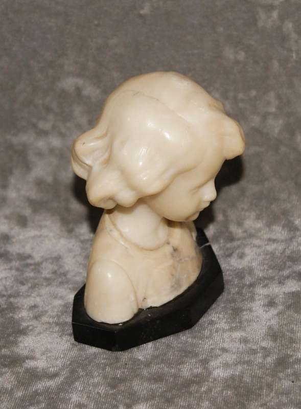 Antique hand carved alabaster bust on black marble plinth signed Prof Philo B