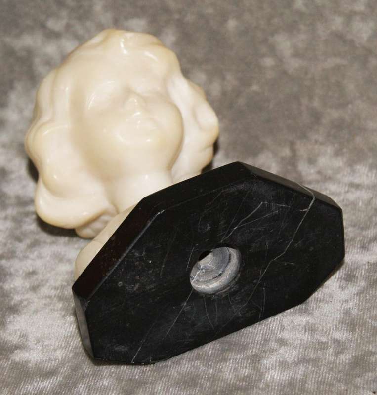Antique hand carved alabaster bust on black marble plinth signed Prof Philo B