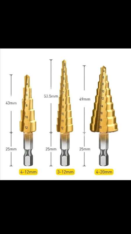 3Pcs Golden 4-12 3-12 4-20 Step Drill Bit Set, HSS Titanium Step Drill Bits for Metal,Straight Groov