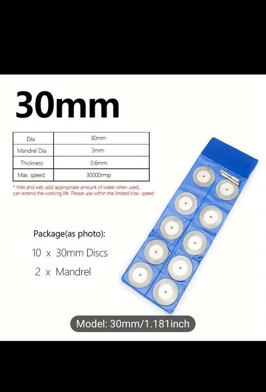 12pc 30mm diamond cutting disc, dremel, lapidary, stone, glass, durable cutting discs