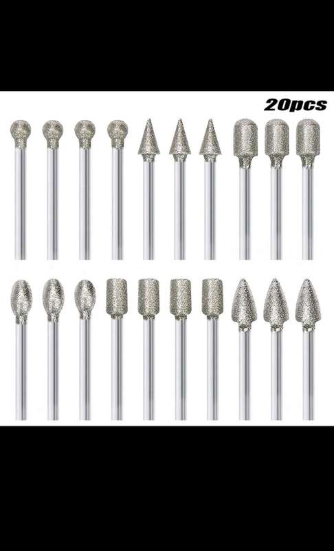 20pc Diamond burrs. DIY work on any surface. Drilling, carving, engraving, etching etc.