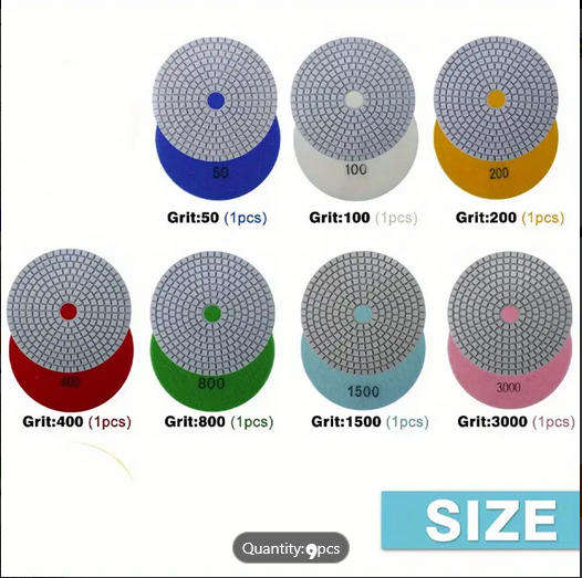 9pcs 4 Inch Diamond Polishing Pads Set Wet Dry Polishing Pad Kit, 50 to 3000.