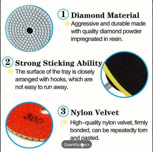 9pcs 4 Inch Diamond Polishing Pads Set Wet Dry Polishing Pad Kit, 50 to 3000.