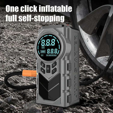 5-in-1 Portable Car Jumper & Tire Inflator Kit  Jumpstart Your Ride. Inflate. Power. Light. Charge
