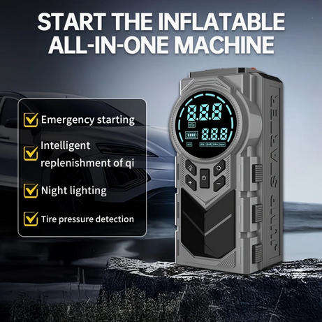 5-in-1 Portable Car Jumper & Tire Inflator Kit  Jumpstart Your Ride. Inflate. Power. Light. Charge