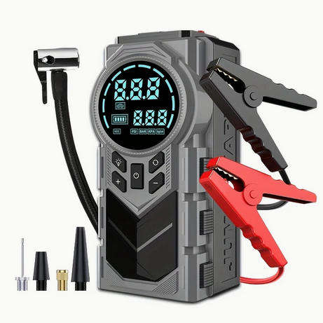 5-in-1 Portable Car Jumper & Tire Inflator Kit  Jumpstart Your Ride. Inflate. Power. Light. Charge