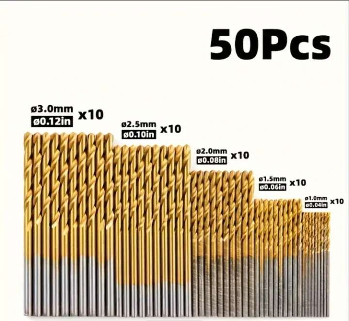 50-Piece Titanium-Coated Drill Bit Set