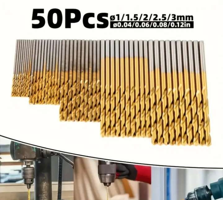50-Piece Titanium-Coated Drill Bit Set