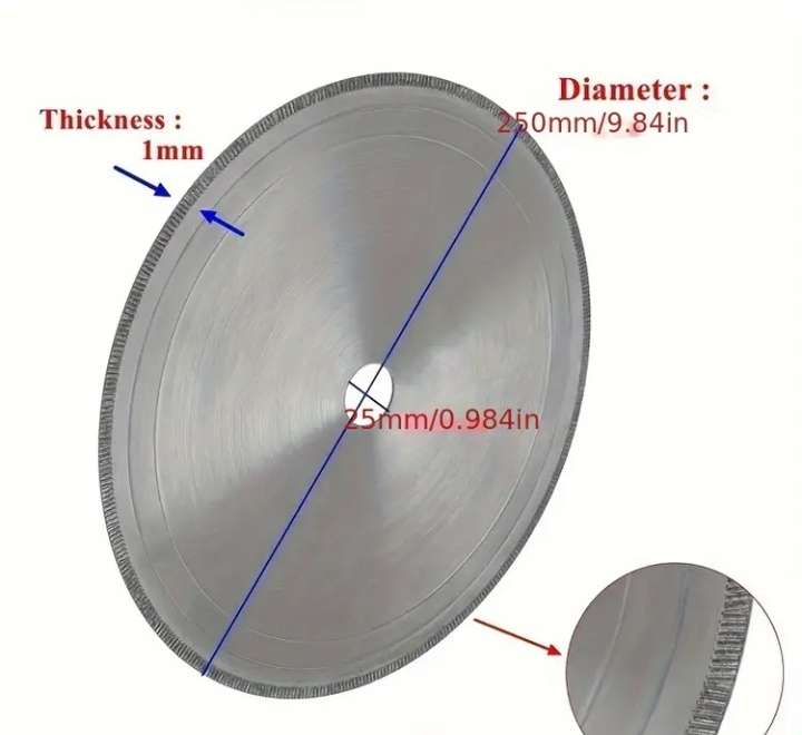 LAPIDARY SAW BLADE - 250mm×1.0mm×25mm Diamond Tooth Saw Blade