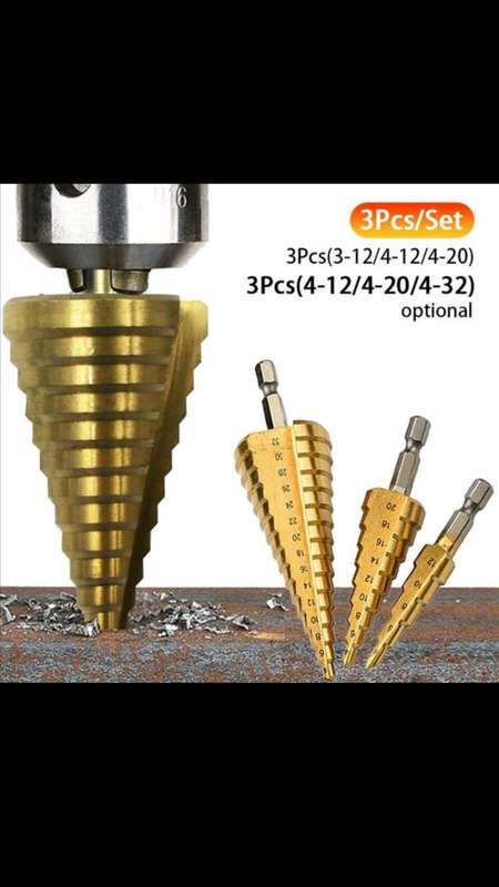 3Pcs Golden 4-12 3-12 4-20 Step Drill Bit Set, HSS Titanium Step Drill Bits for Metal,Straight Groov