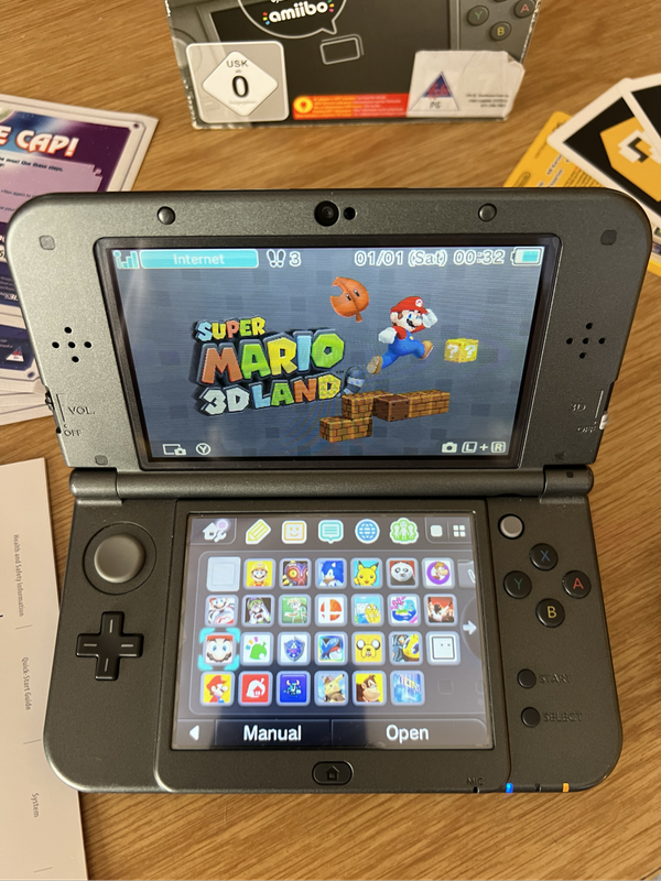 Nintendo New 3DS XL with Custom Firmware, 128GB microSD, 56 Games, Boxed + Charger