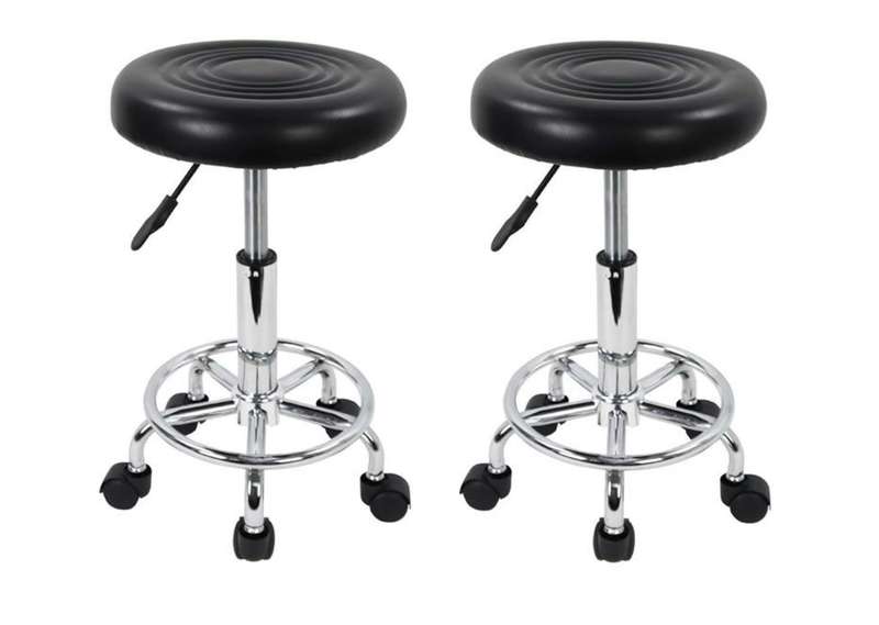 Set of 2 Adjustable Rolling Barstools with Wheels - Black