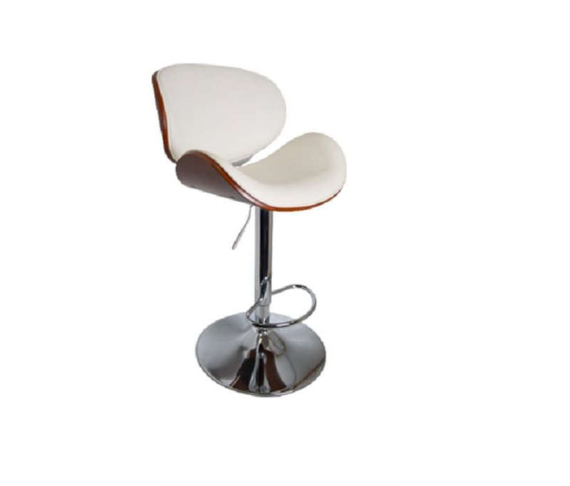 Nico PU Leather barstool with wooden trim - White