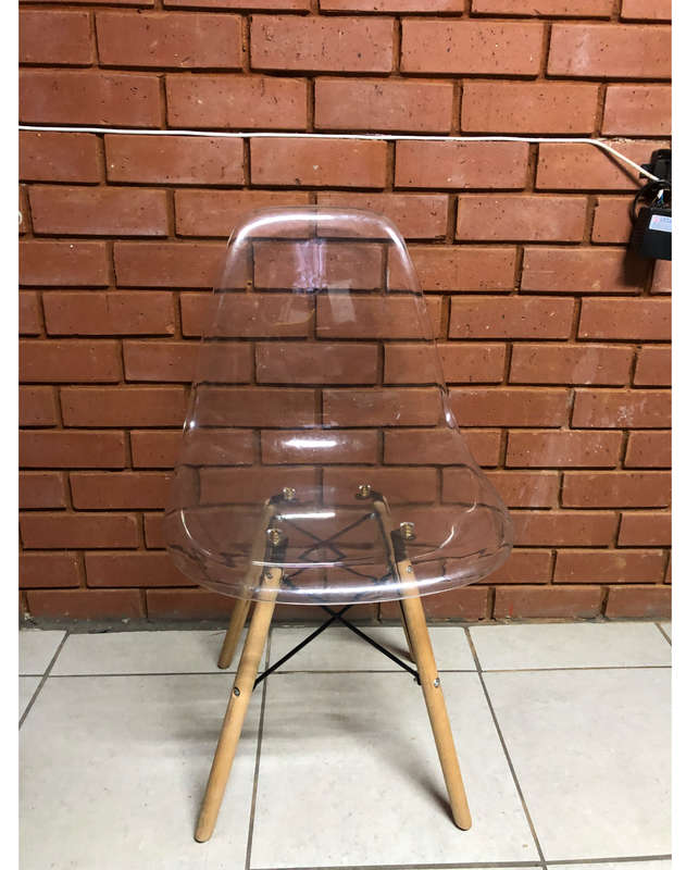 Acrylic Plastic Molded Dining Side Chair with Wood Legs