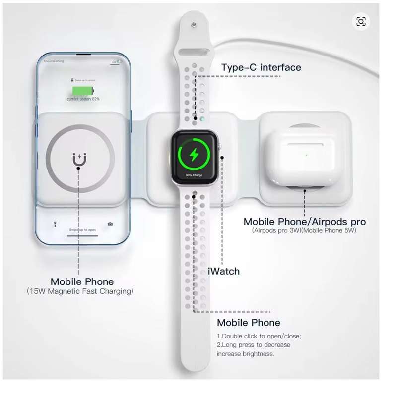3 in 1 Magnetic Wireless Charger Pad for iPhone 15 14 13 12 Pro Max Apple Watch 9 8 AirPods Chargers