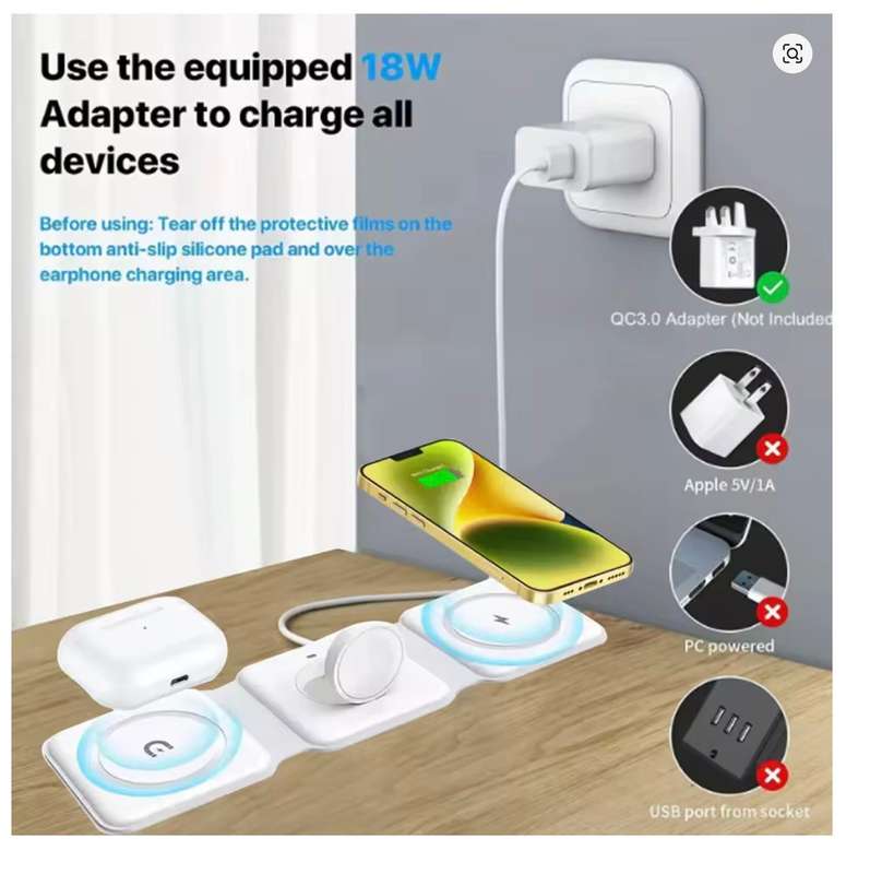 3 in 1 Magnetic Wireless Charger Pad for iPhone 15 14 13 12 Pro Max Apple Watch 9 8 AirPods Chargers
