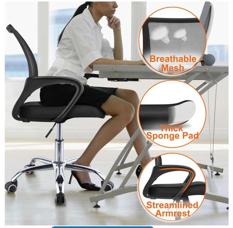 Office Chair Mid-Back Computer Chair Work Chair - Black