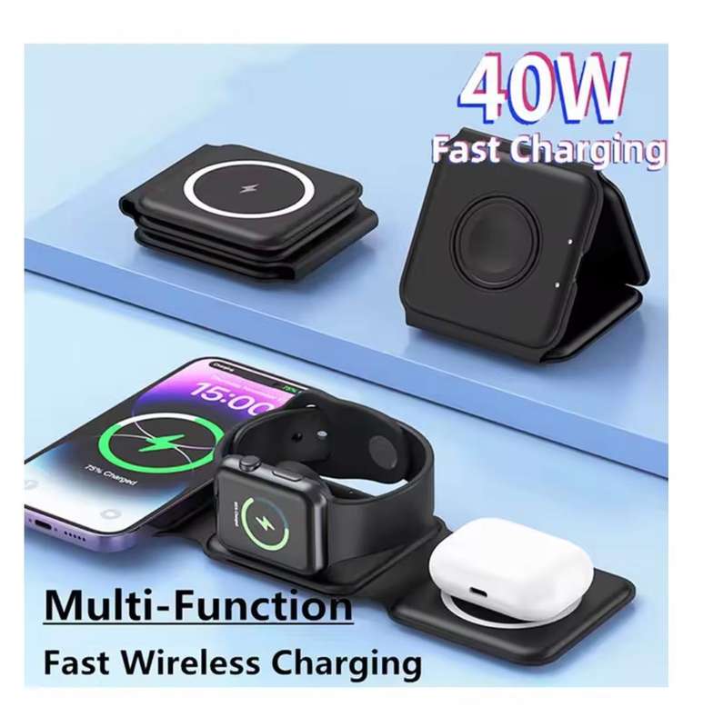 3 in 1 Magnetic Wireless Charger Pad for iPhone 15 14 13 12 Pro Max Apple Watch 9 8 AirPods Chargers